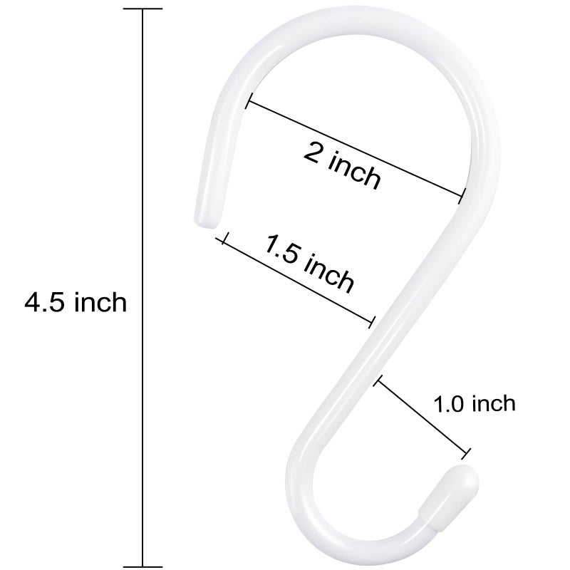 HiGift 24 Pack 4-1/2 Inch White S Hooks for hanging  Large Vinyl Coated S Hangers Hooks Heavy Duty  Steel Metal Rubber Coated Closet Rod Hooks for Hanging Jeans Clothes Plant Pot Pan Cup Bathrooms Towel Robe - Image 2